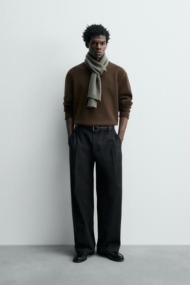 100% WOOL ROLLED EDGE SWEATER - Brown by Zara