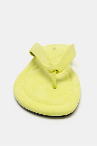 FLAT LEATHER SANDALS - Lime Green by Zara - Image 4
