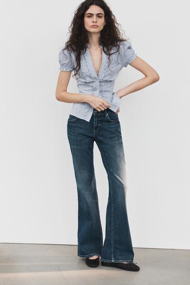 CHEMISE EN POPELINE À VOLANTS - Bleu / Blanc de Zara