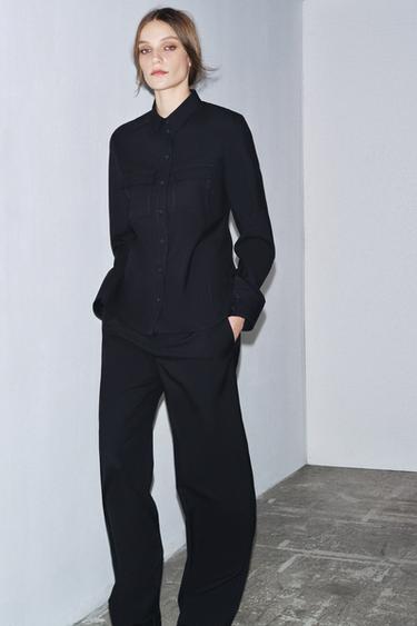 100% WOOL TROUSERS ZW COLLECTION - Dark navy by Zara