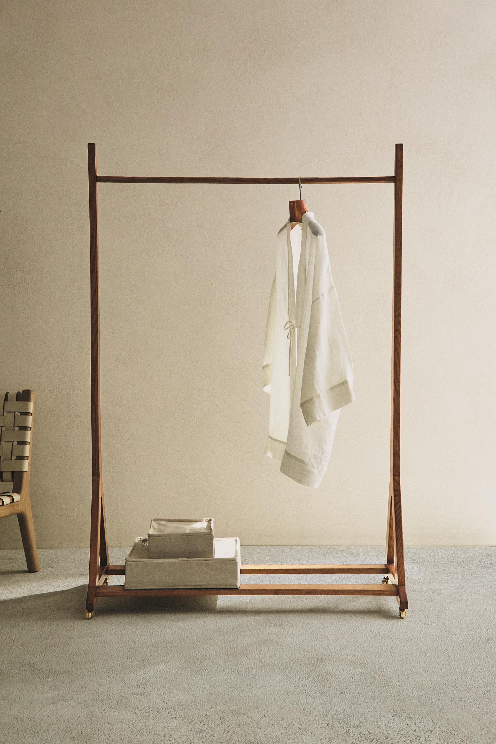 Ash Wood Clothes Rack with Wheels & Shelf