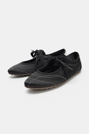 SPORTY TOPSTITCHED BALLET FLATS - Black by Zara - Image 1