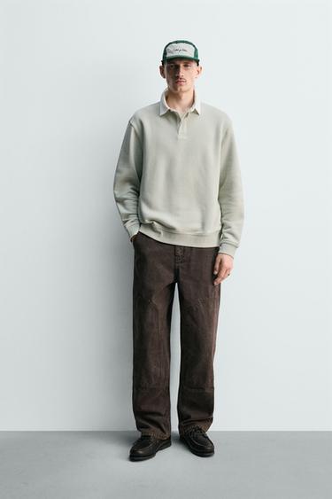 MOLETOM POLO GOLA EM CONTRASTE - Verde-Sálvia da Zara - Imagem 0