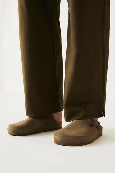 LEATHER CLOGS WITH BUCKLES - Green by Zara - Image 2