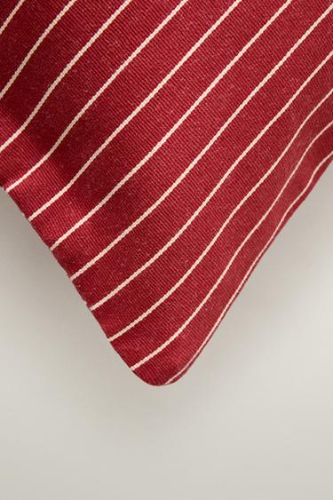 STRIPED COTTON THROW PILLOW COVER | KATHARINE POLE — Ecru / Red 2