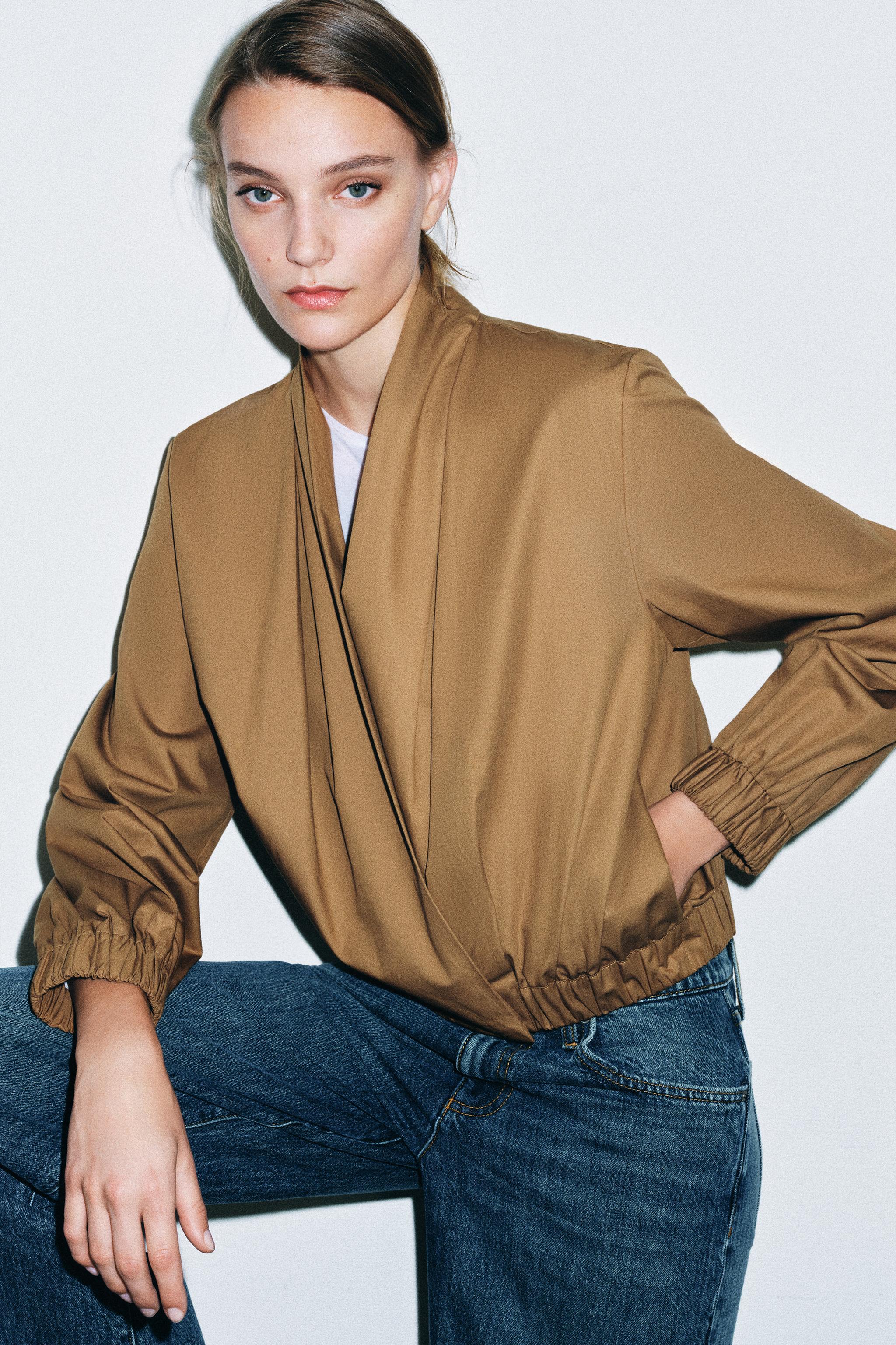 Zara ZW COLLECTION ÇAPRAZ KAPAMALI BOMBER GÖMLEK görsel 3