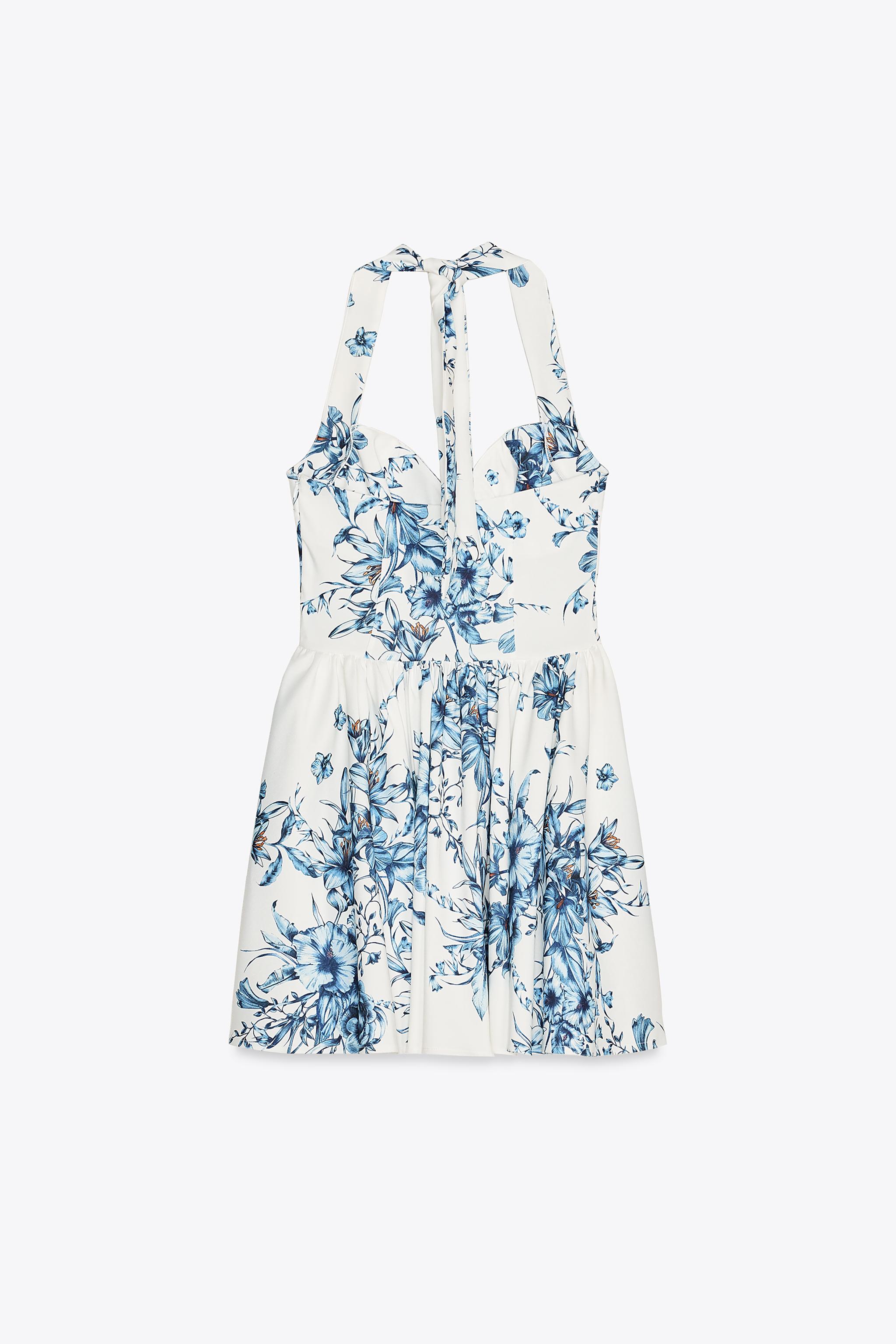 フラワー柄ホルターネックワンピース - ブルー | ZARA Japan / 日本 フラワー柄ホルターネックワンピース - ブルー | ZARA Japan / 日本