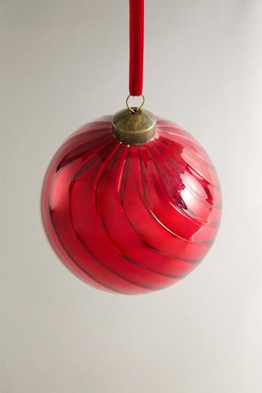 SPIRAL BAUBLE CHRISTMAS TREE DECORATION - Red by Zara - Image 1