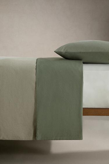 STRIPED COTTON DUVET COVER - Green by Zara - Image 2