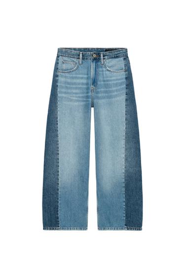 ZW COLLECTION ANKLE RELAXED FIT MID-WAIST PATCHWORK JEANS - Blue by Zara