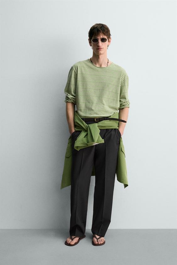 CAMISETA JACQUARD RAYAS - Verde de Zara - Imagen 0