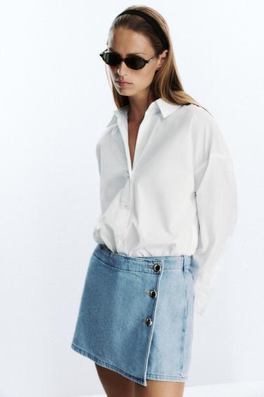 تنورة بنطلون Z1975 DENIM متصالبة بأزرار - أزرق وسط الخاص بـ Zara