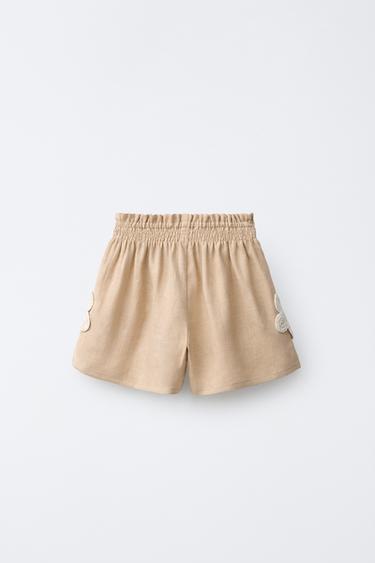 BERMUDA FLEURS CROCHET 100% LIN - Marron clair de Zara - Image 1