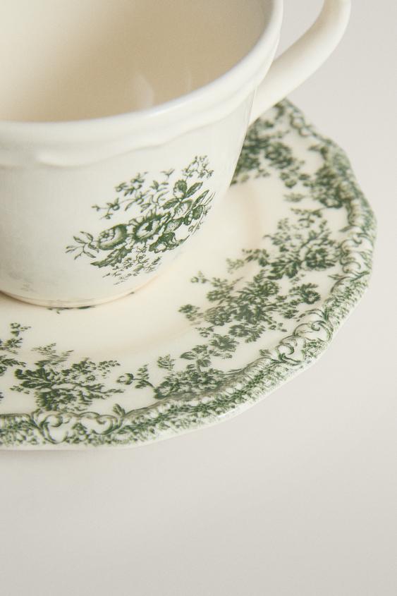 TASSE À THÉ ET SOUCOUPE FLEURIE - Vert olive de Zara - Image 3