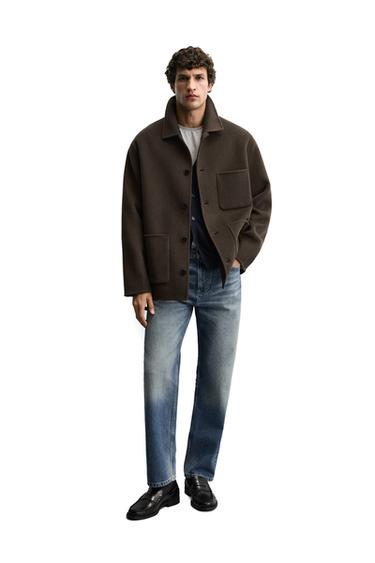 جاكيت قميصي صوف بجيوب - بني الخاص بـ Zara