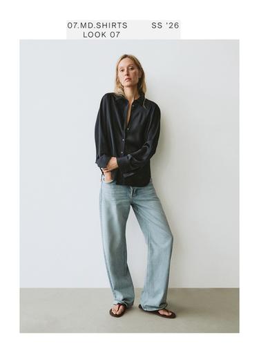 Camisa fluida satinada - Azul de Zara