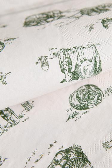 PAPER NAPKIN WITH FARM PRINT (PACK OF 20) - Green by Zara - Image 3
