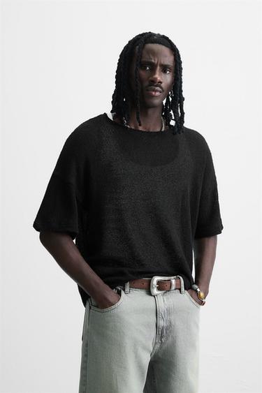 KNIT LACE T-SHIRT - Black by Zara