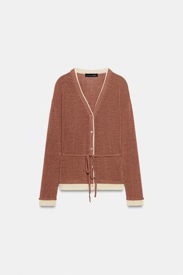 CONTRAST KNIT JACKET WITH BELT - MARSALA by Zara - Image 5