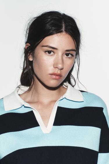STRIPED KNIT POLO SHIRT - Blue by Zara