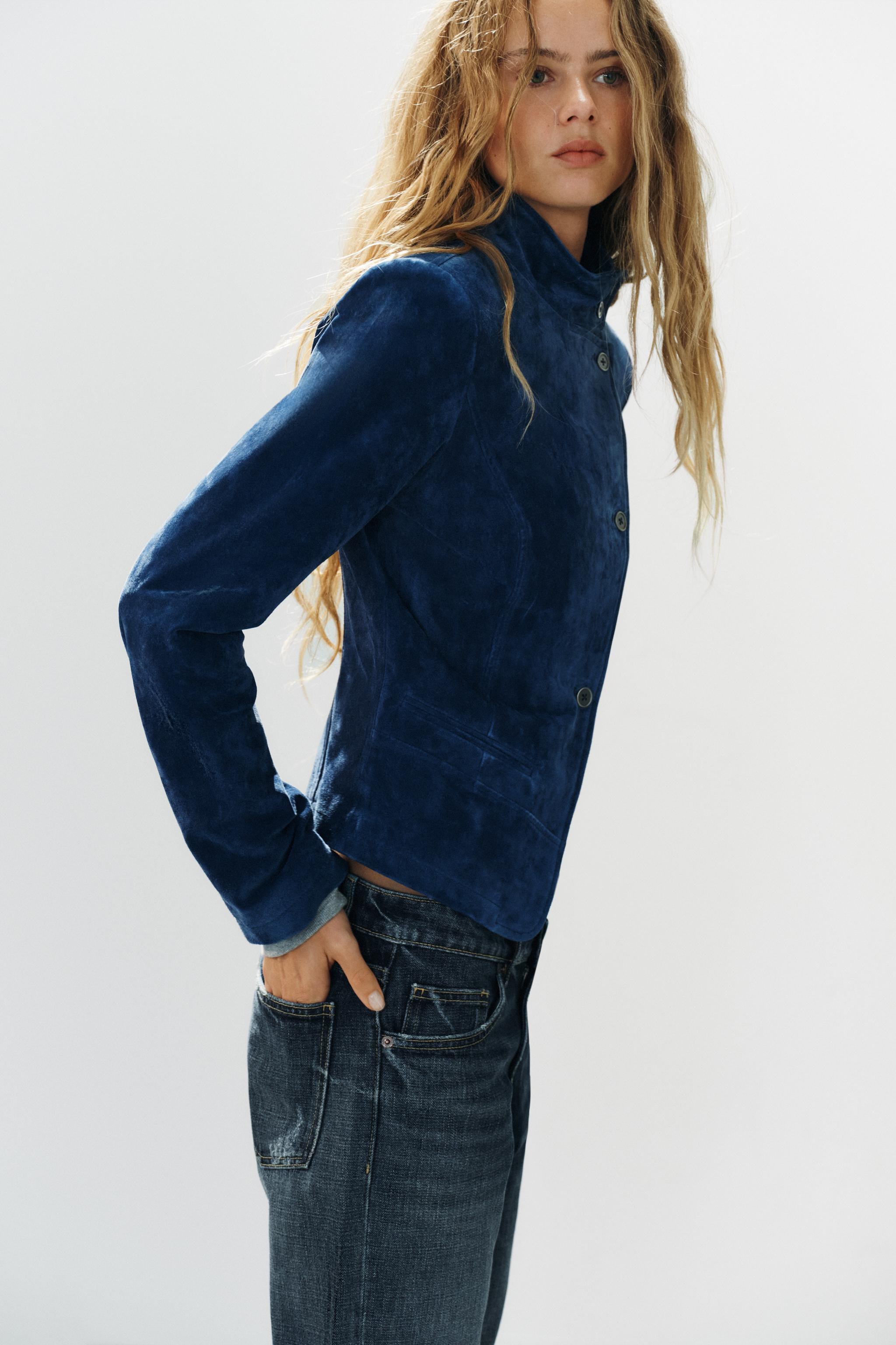 VESTE CROISÉE 100% CUIR DAIM