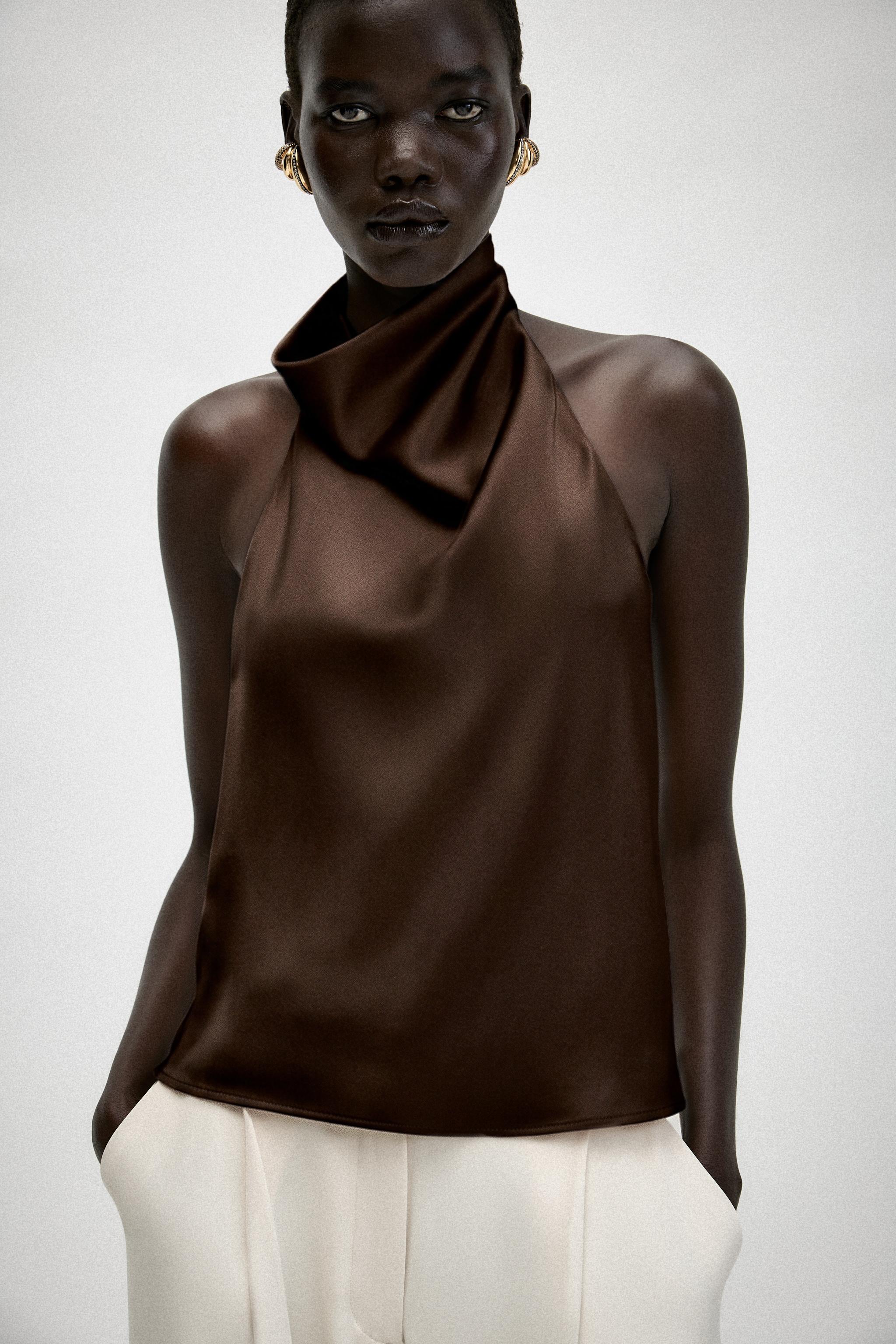 SATIN HALTER TOP - Brown | ZARA South Africa