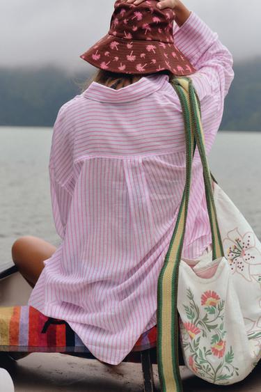 OVERSIZE STRIPED GAUZE SHIRT - White / Pink by Zara - Image 1