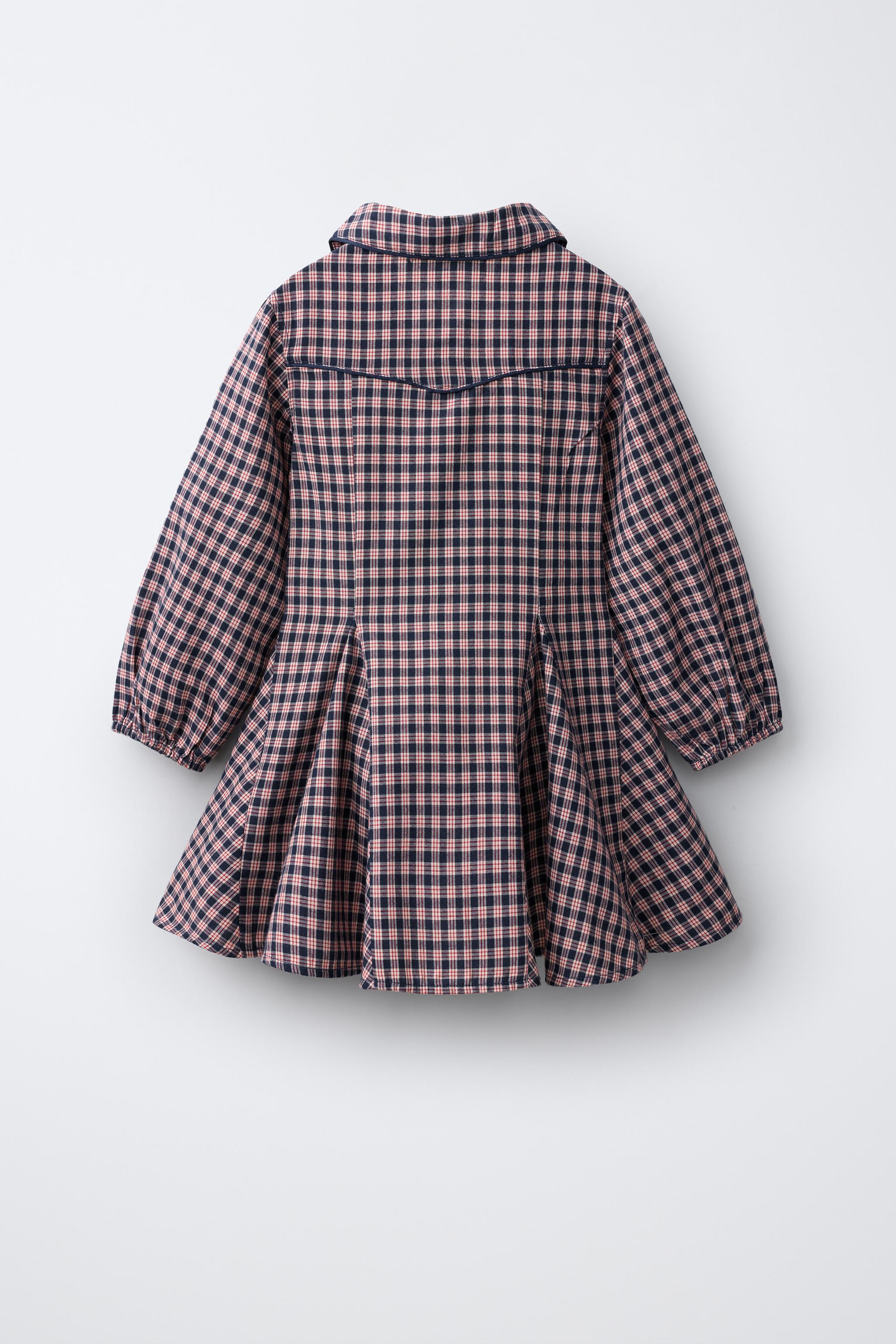 チェック柄Aラインワンピース - エクリュ/ブルー | ZARA Japan / 日本