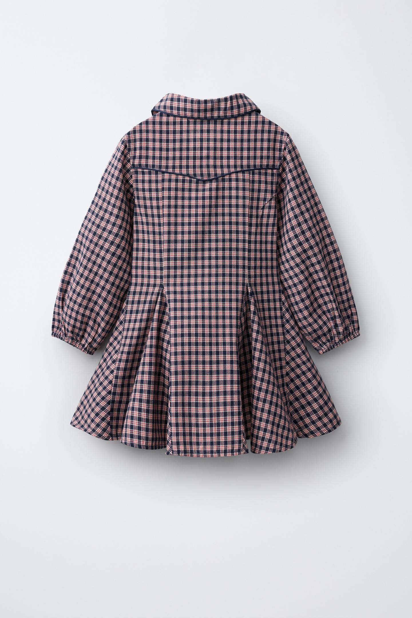Детское платье Zara Plaid A-LINE, цвет: Экрю / Синий — фото 3