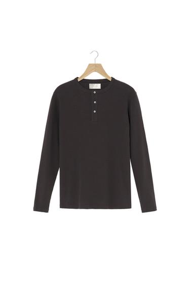 RIBBED HENLEY T-SHIRT - Black / Brown by Zara