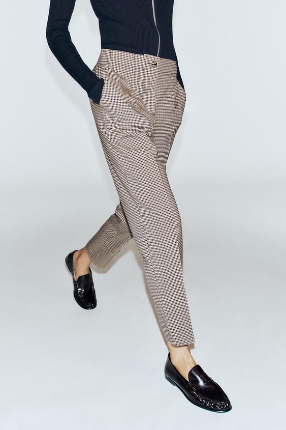 HIGH-WAIST CROPPED TROUSERS - Brown / Ecru by Zara - Image 3