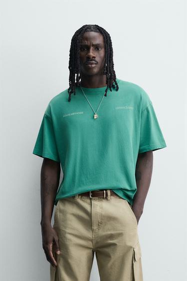 RELAXED FIT WASHED PRINTS T-SHIRT - Light green by Zara