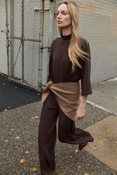 HIGH NECK PIQUÉ JUMPER - Dark brown by Zara - Image 0