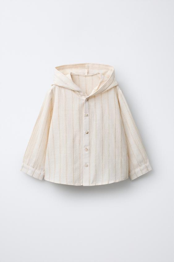 CHEMISE À CAPUCHE TEXTURÉE À RAYURES - Écru de Zara - Image 0