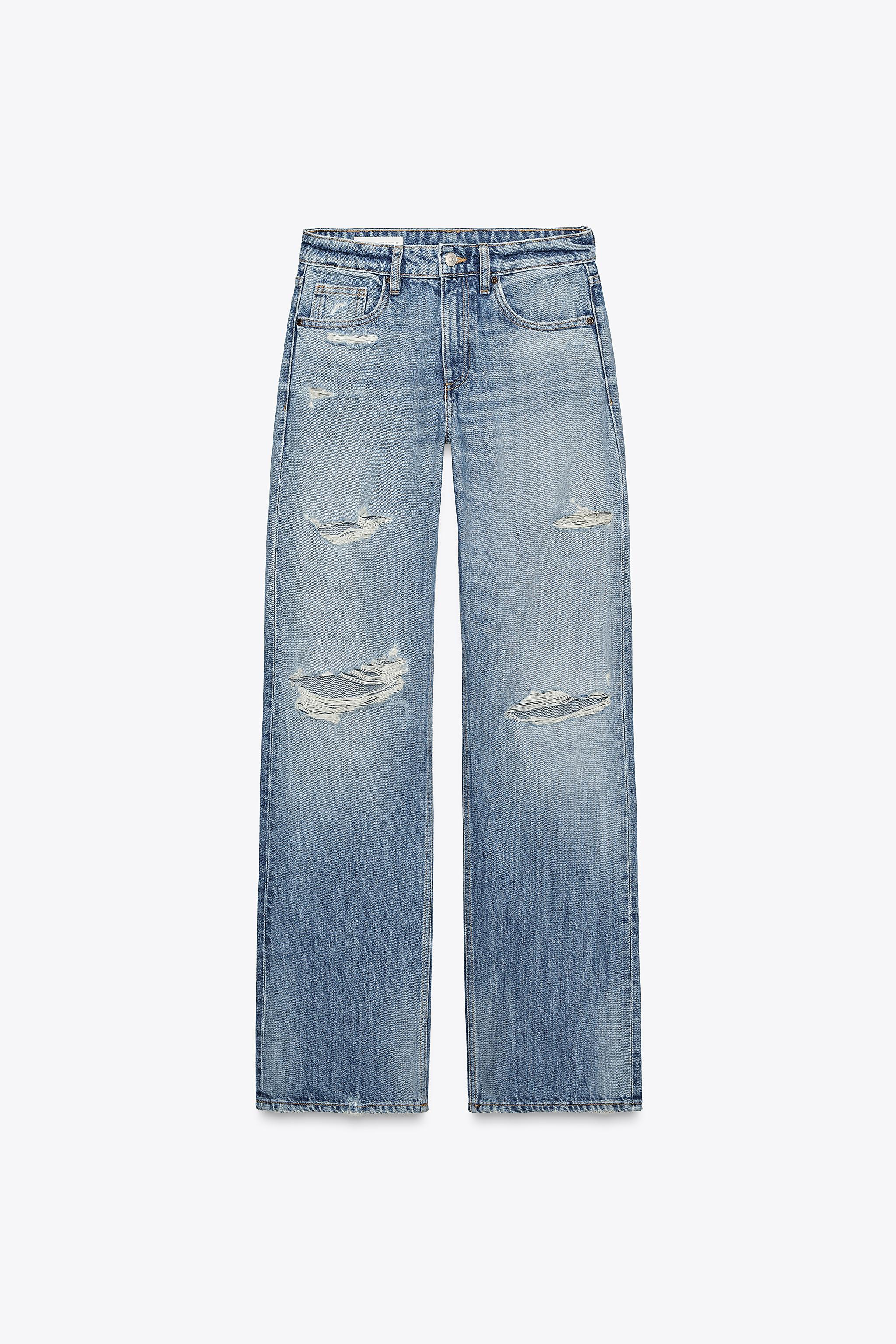 TRF クラッシュ加工ミッドライズデニムパンツ - ブルー | ZARA