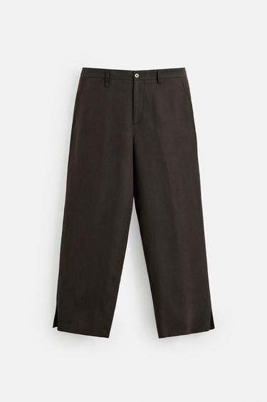 Zara RELAXED FIT VENTED PANTS - Brown