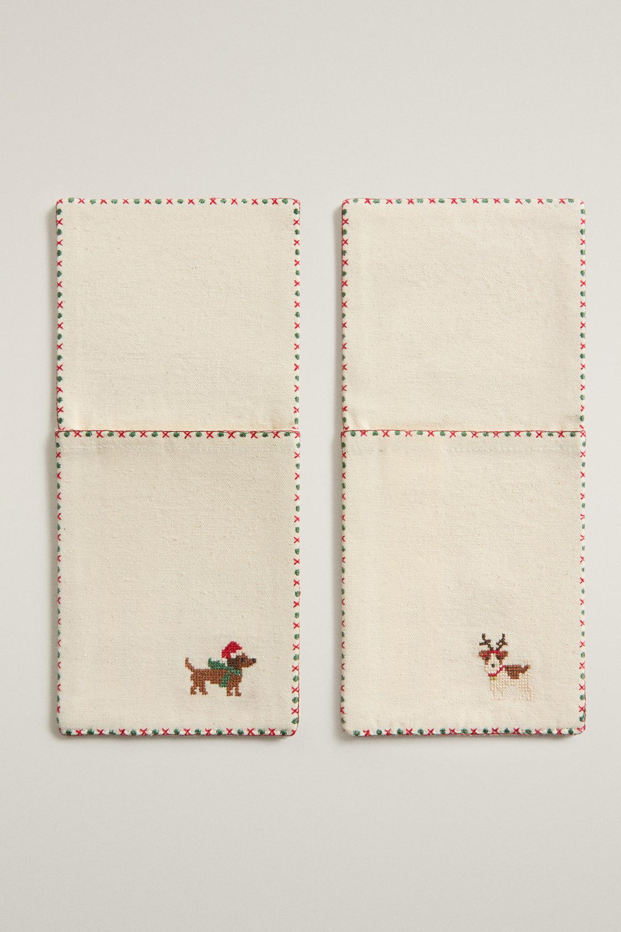 EMBROIDERED CHRISTMAS COTTON CUTLERY TRAY PACK (PACK OF 2)