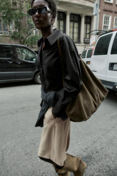 CHEMISE EN POPELINE PLIS TAILLE - Noir de Zara - Image 3