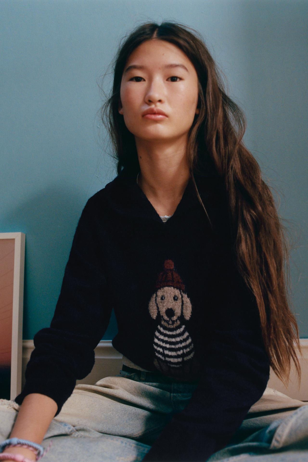 DOG PRINT HOODED JUMPER — Navy blue