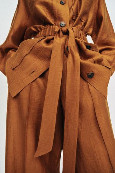 BELTED LINEN BLEND SAFARI JACKET - Curry by Zara - Image 5