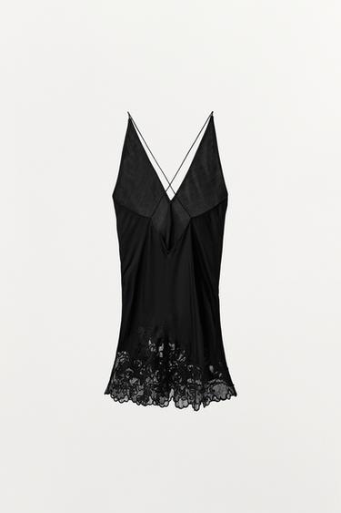 100% VISCOSE EMBROIDERED STRAPPY TOP - Black by Zara - Image 5