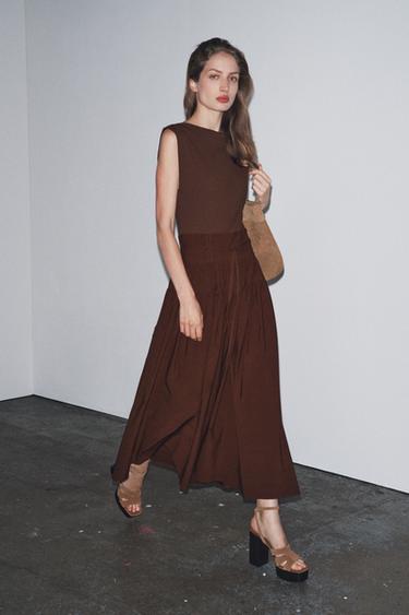 Zara COMBINATION RUCHED DRESS - Brown - Image 0