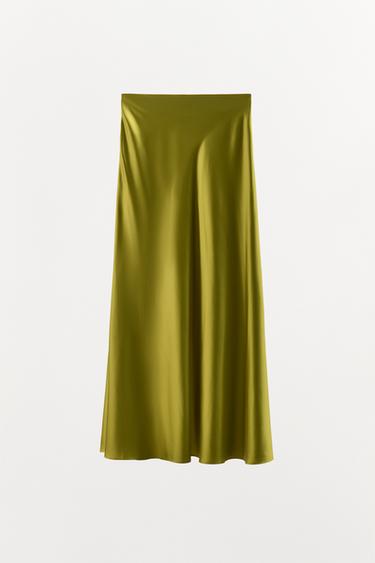 SATIN MIDI SKIRT - Olive green by Zara - Image 6