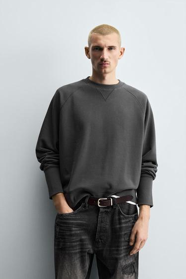 Zara WASHED CREWNECK SWEATSHIRT - Anthracite grey
