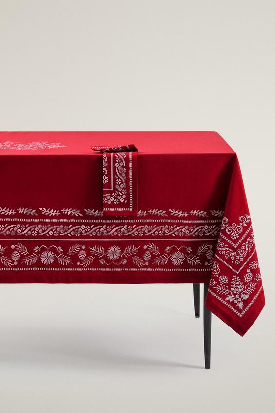Zara CHRISTMAS PRINTED COTTON TABLECLOTH - Red - Image 0