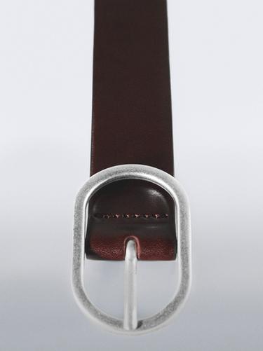 Zara Nubuck leather belt with oval buckle - Brown - Image 0