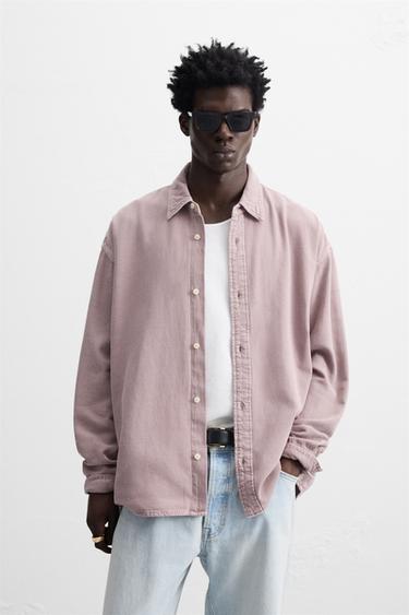 CAMISA DENIM LAVADA - Rojizo de Zara