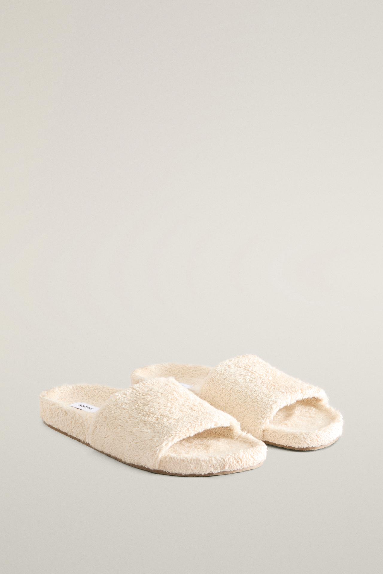 TERRY SLIDE SANDALS — Beige