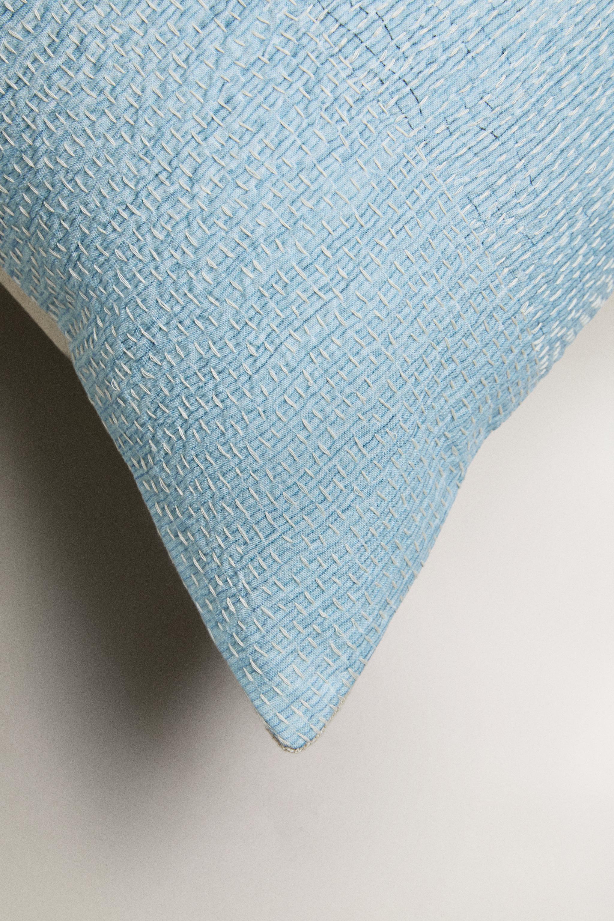 STRIPED CUSHION COVER — Sky blue