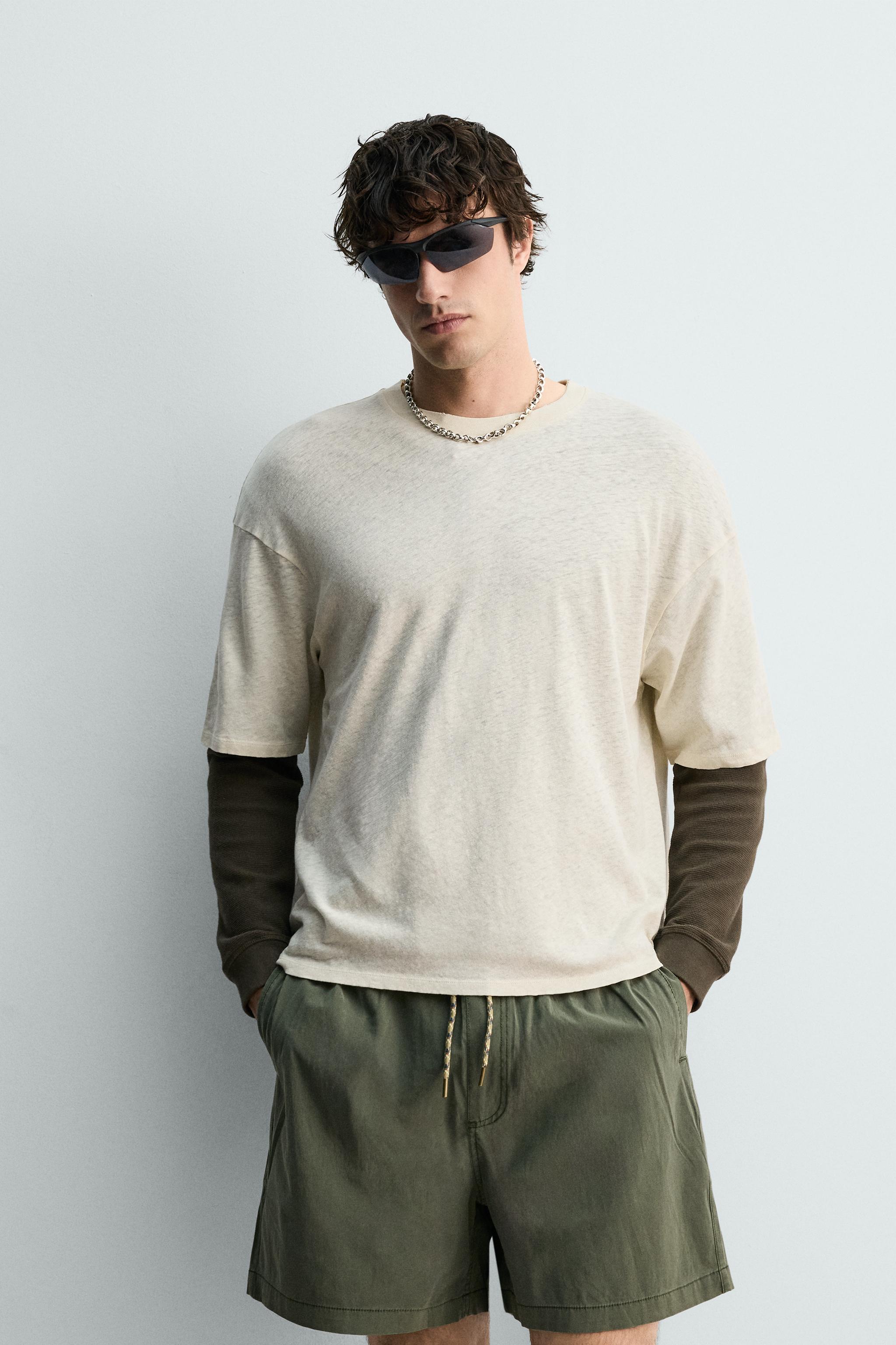 WASHED COTTON-LINEN HAWAII T-SHIRT — Oyster-white